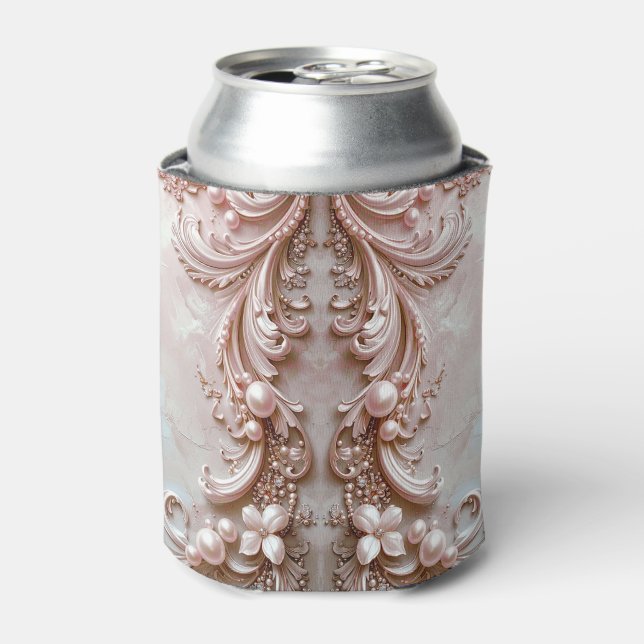 Pink Ornate Pearl and Floral Can Cooler Dosenkühler (Kanne Vorderseite)