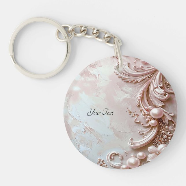 Pink Ornate Pearl and Floral Keychain Schlüsselanhänger (Vorderseite)