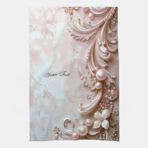 Pink Ornate Pearl and Floral Kitchen Towel