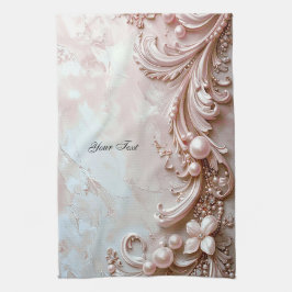 Pink Ornate Pearl and Floral Kitchen Towel Geschirrtuch