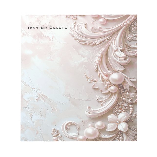 Pink Ornate Pearl and Floral Notepad Notizblock (Vorderseite)