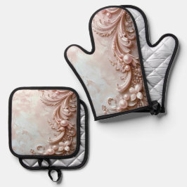Pink Ornate Pearl and Floral Ofenhandschuh & Topflappen-Set