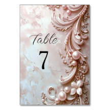 Pink Ornate Pearl and Floral Table Number