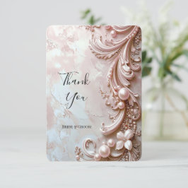 Pink Ornate Pearl and Floral Thank You Card Dankeskarte