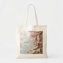 Pink Ornate Pearl and Floral Tote Bag