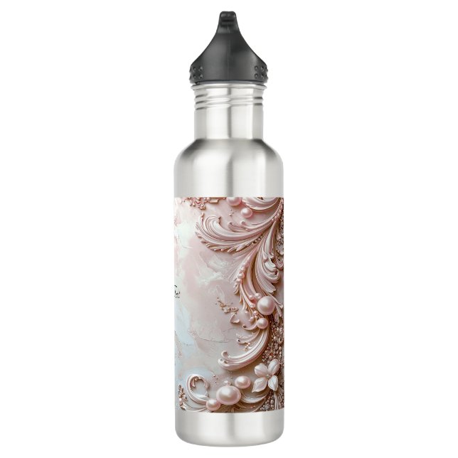 Pink Ornate Pearl and Floral Water Bottle Edelstahlflasche (Rechts)