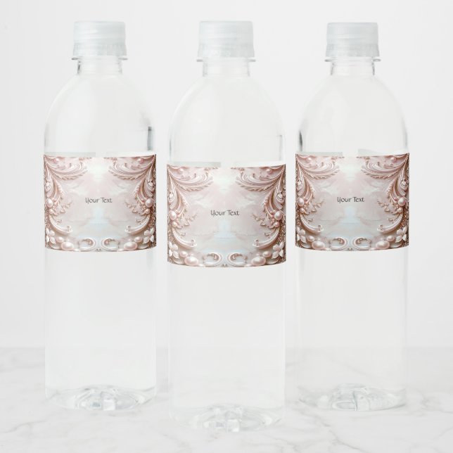 Pink Ornate Pearl and Floral Water Bottle Label (Flaschen)