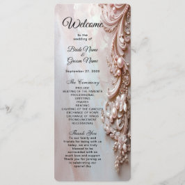 Pink Ornate Pearl and Floral Wedding Program Programm