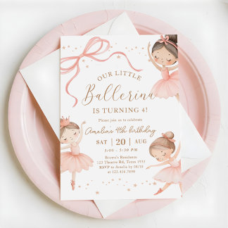 Pink Our Little Ballerina Ballet Birthday Party Einladung