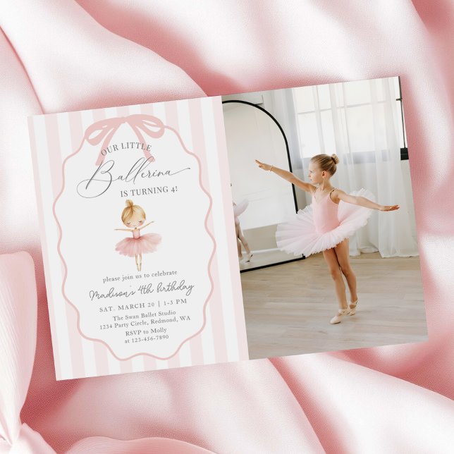 Pink Our Little Ballerina Ballet Birthday Photo Einladung (Von Creator hochgeladen)