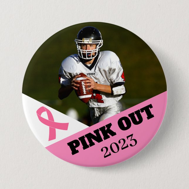 Pink Out Breast Cancer Awareness Football Button (Vorderseite)