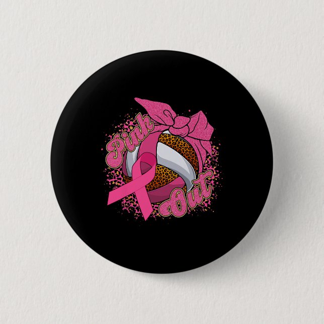 Pink Out Brustkrebs Leopard Volleybyll Byll Button (Vorderseite)