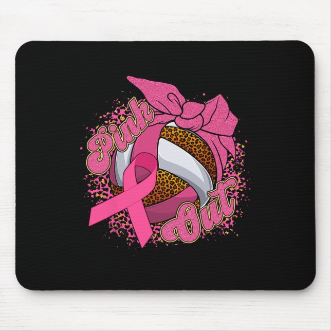 Pink Out Brustkrebs Leopard Volleybyll Byll Button Mousepad (Vorne)