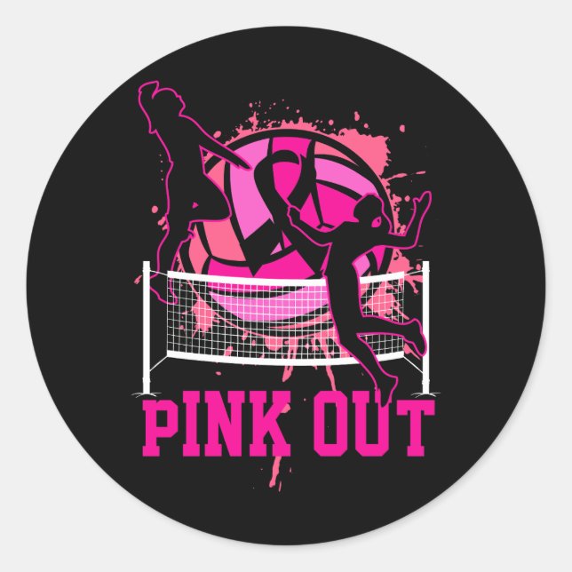 Pink Out Bump Set Spike Volleyball Breast Cancer A Runder Aufkleber (Vorderseite)