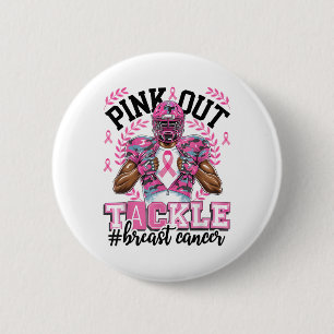 Pink Out Football Breast Cancer Awareness Tackle P Button