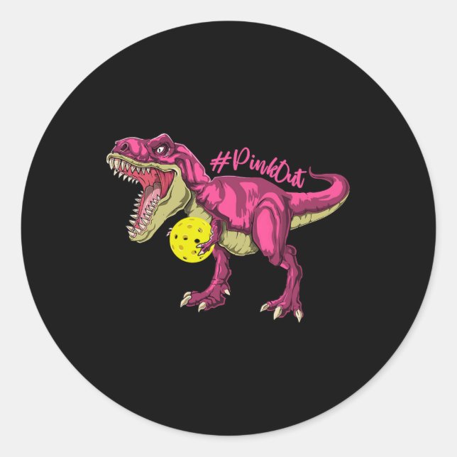 Pink out T Rex and Picklebyll Byll Brustkrebs A Runder Aufkleber (Vorderseite)