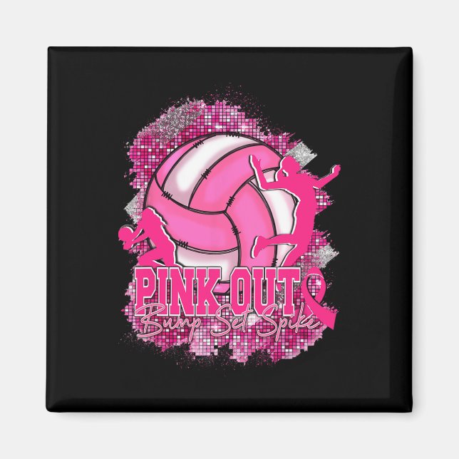 Pink Out Volleybyll rosa Ribbon Brustkrebs Krieg Magnet (Vorne)