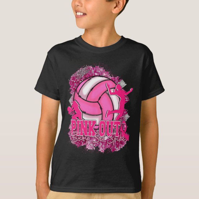 Pink Out Volleybyll rosa Ribbon Brustkrebs Krieg T-Shirt (Vorderseite)