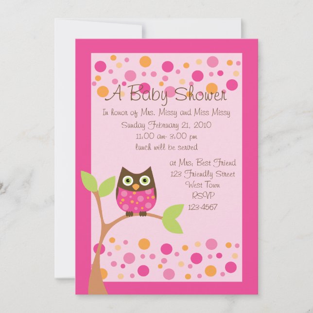 Pink Owl Baby Dusche Einladung Hotspot pink auf An (Vorderseite)