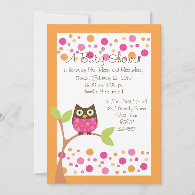 Pink Owl Baby Dusche Einladung Hotspot pink auf An (Vorderseite)