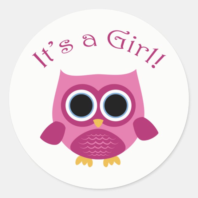 Pink Owl Baby Shower Stickers - Es ist ein Mädchen (Vorderseite)