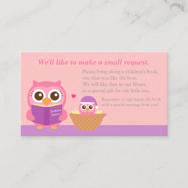 Pink Owl Babydusche Bucheinführungskarte Begleitkarte (Vorderseite)