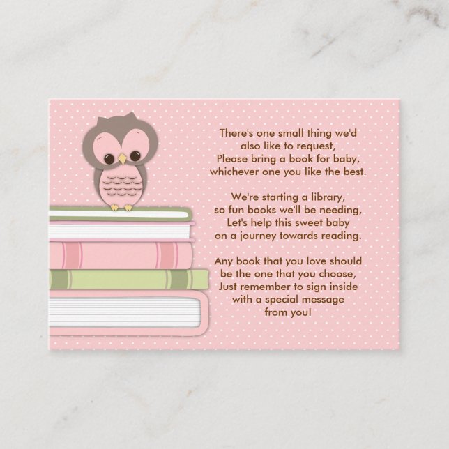 Pink Owl Babydusche Bucheinführungskarte Begleitkarte (Vorderseite)
