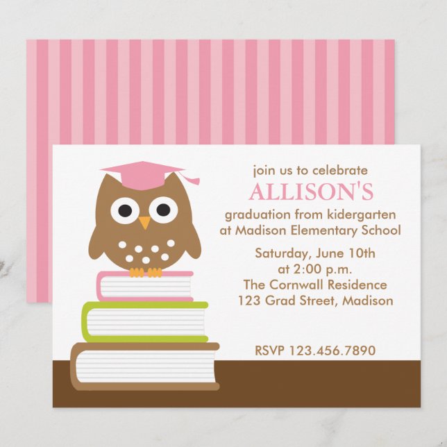 Pink Owl Girls Abschluss Einladung (Vorne/Hinten)