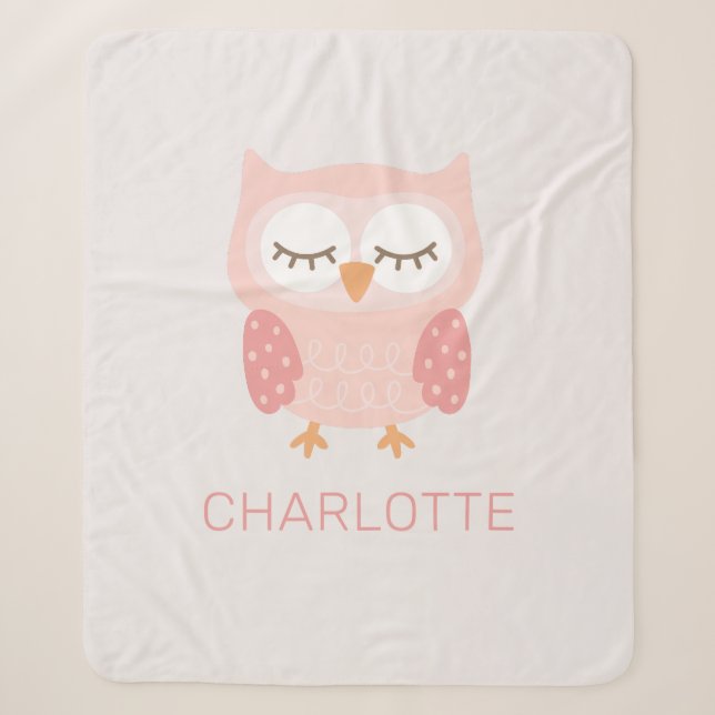 "Pink Owl", niedliche und skurrile Mädchen Sherpadecke (Vorderseite)