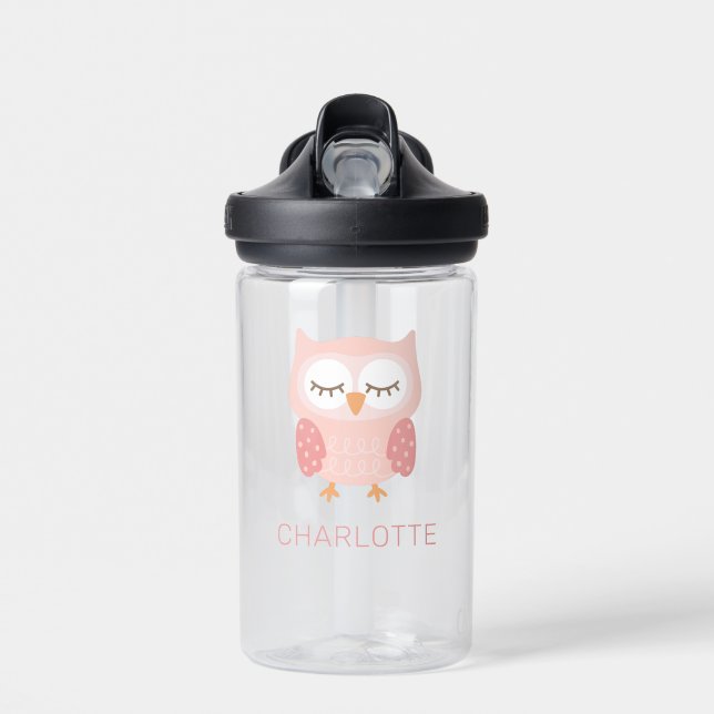 "Pink Owl", niedliche und skurrile Mädchen Trinkflasche (Vorne)