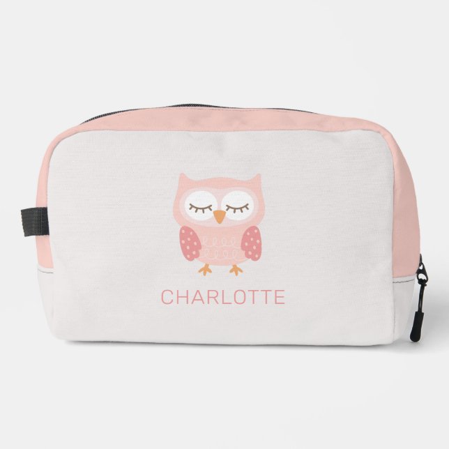 "Pink Owl", niedliche und skurrile Mädchen Waschbeutel (Vorderseite)