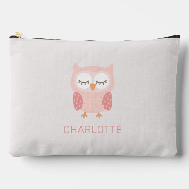 "Pink Owl", niedliche und skurrile Mädchen Zubehörtasche (Vorderseite)