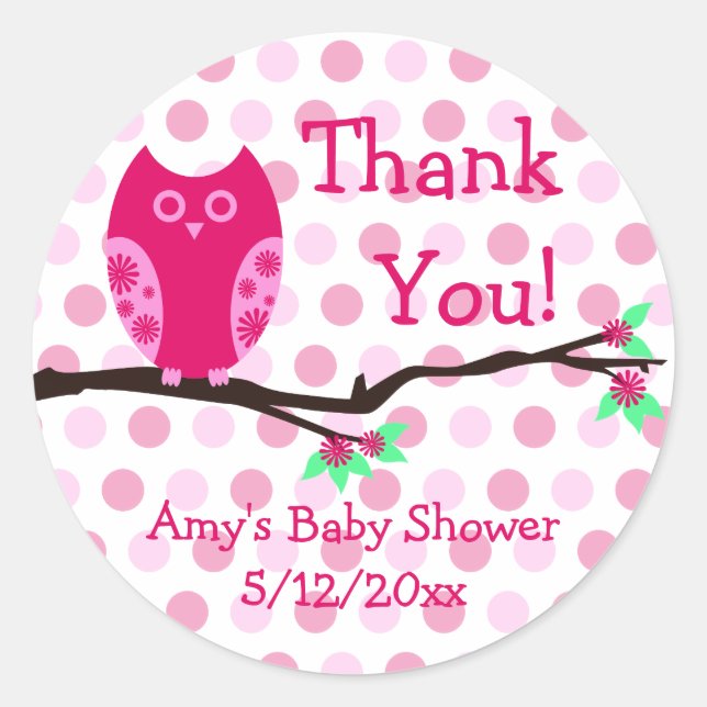 Pink Owl Personalisiert Babydusche Liebesmarken Runder Aufkleber (Vorderseite)