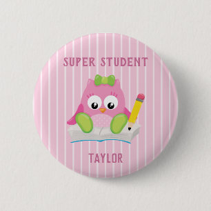 Pink Owl Super Student Button