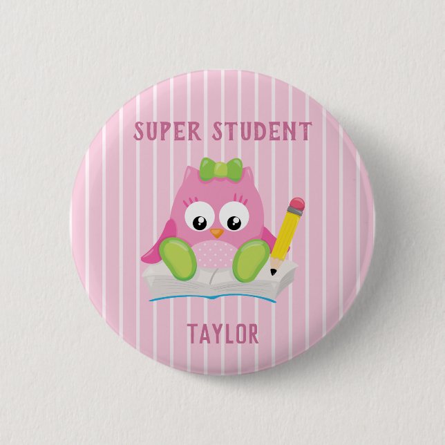Pink Owl Super Student Button (Vorderseite)