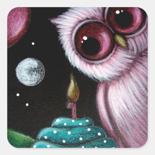 PINK OWL VOTRE Sticker DE CUPCAKE ANNIVERSAIRE (Devant)