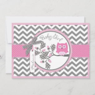 Pink Owl Zickzack Print Baby Dusche Einladung