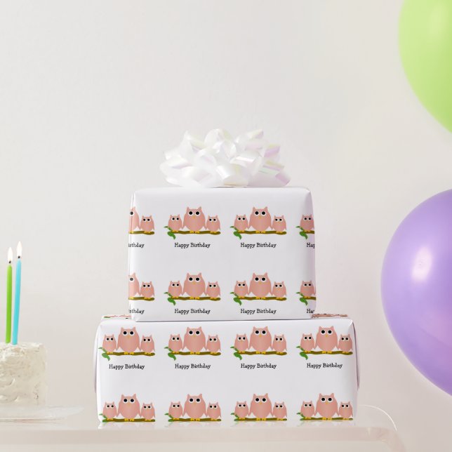 Pink Owls Design Geburtstagsgeschenk Geschenkpapier (Partygeschenke)