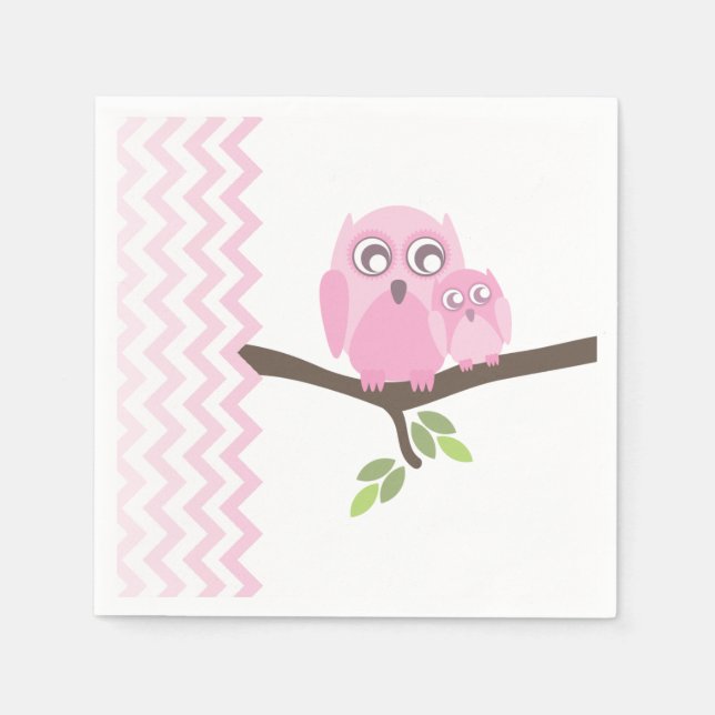 Pink Owls + Zickzack Girl Baby Showroom Napkins Serviette (Vorderseite)