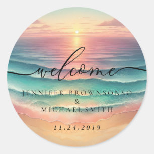 Pink-Ozean-Strand-Signatur-Boho-Willkommens-Hochze Runder Aufkleber