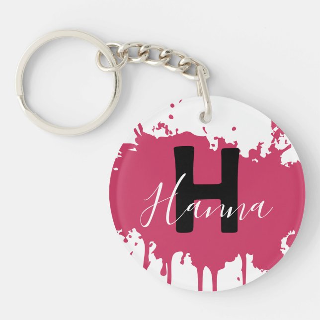 Pink Paint Splash Monogram Acrylic Bag Charm (Devant)
