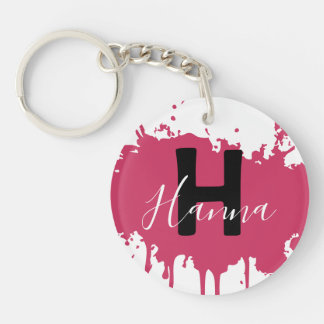 Pink Paint Splash Monogram Acrylic Bag Charm Schlüsselanhänger