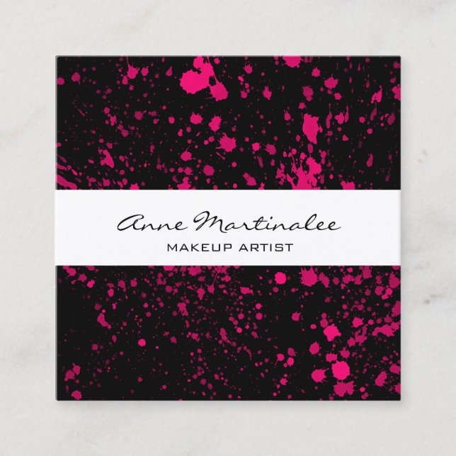 Pink Paint Spritzer auf der Black Square Business  Quadratische Visitenkarte (Vorderseite)