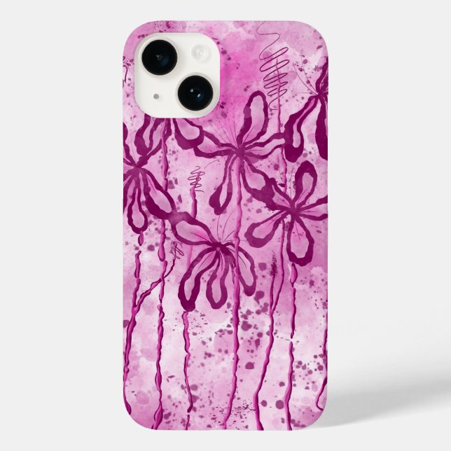 Pink Paint Spritzer & Lilies Case-Mate iPhone 14 Hülle (Rückseite)