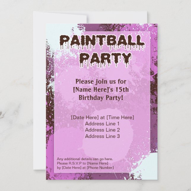 Pink Paintball Party Einladung (Vorderseite)