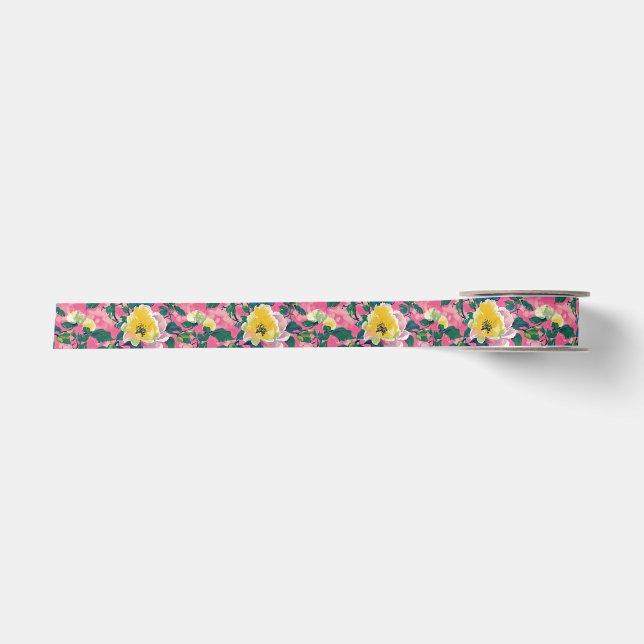 Pink Painted Chinoiserie Floral Satinband (Vorderseite)