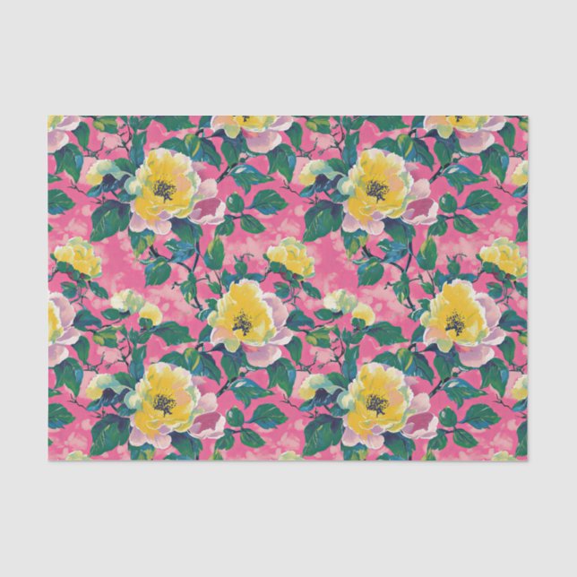 Pink Painted Chinoiserie Floral Seidenpapier (Vorderseite)