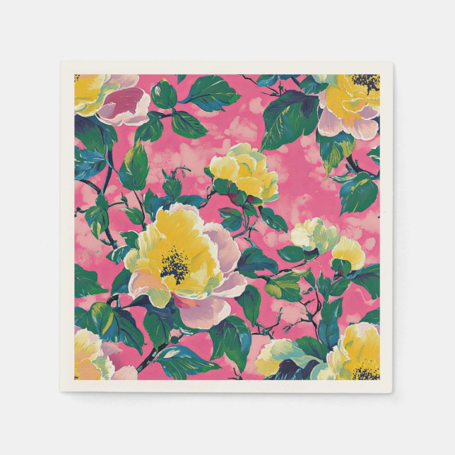 Pink Painted Chinoiserie Floral Serviette (Vorderseite)