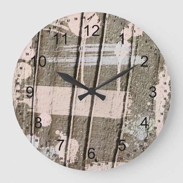 Pink Painted Imitats Wood Große Wanduhr (Vorderseite)