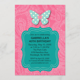 Pink Paisley Butterfly Geburtstagsparty Einladung